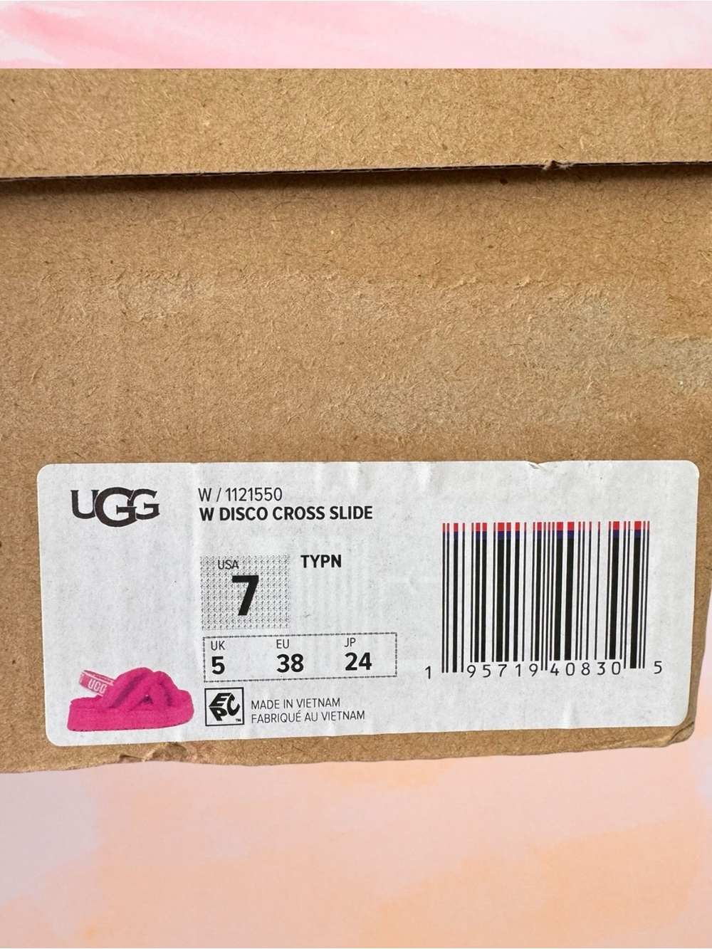 UGG Disco Cross Slide Taffy Pink Platform Sandals Slippers Slingback Size 7 - Picture 2 of 16